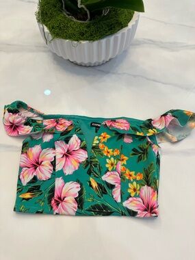 Express Turquoise Floral Ruffle Crop Top